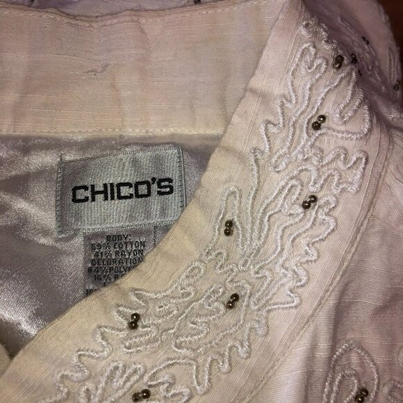 Chicos Womens Size 3 XL Ivory White Embroidered Beaded 3/4 Sleeve Blazer Jacket - Picture 8 of 10
